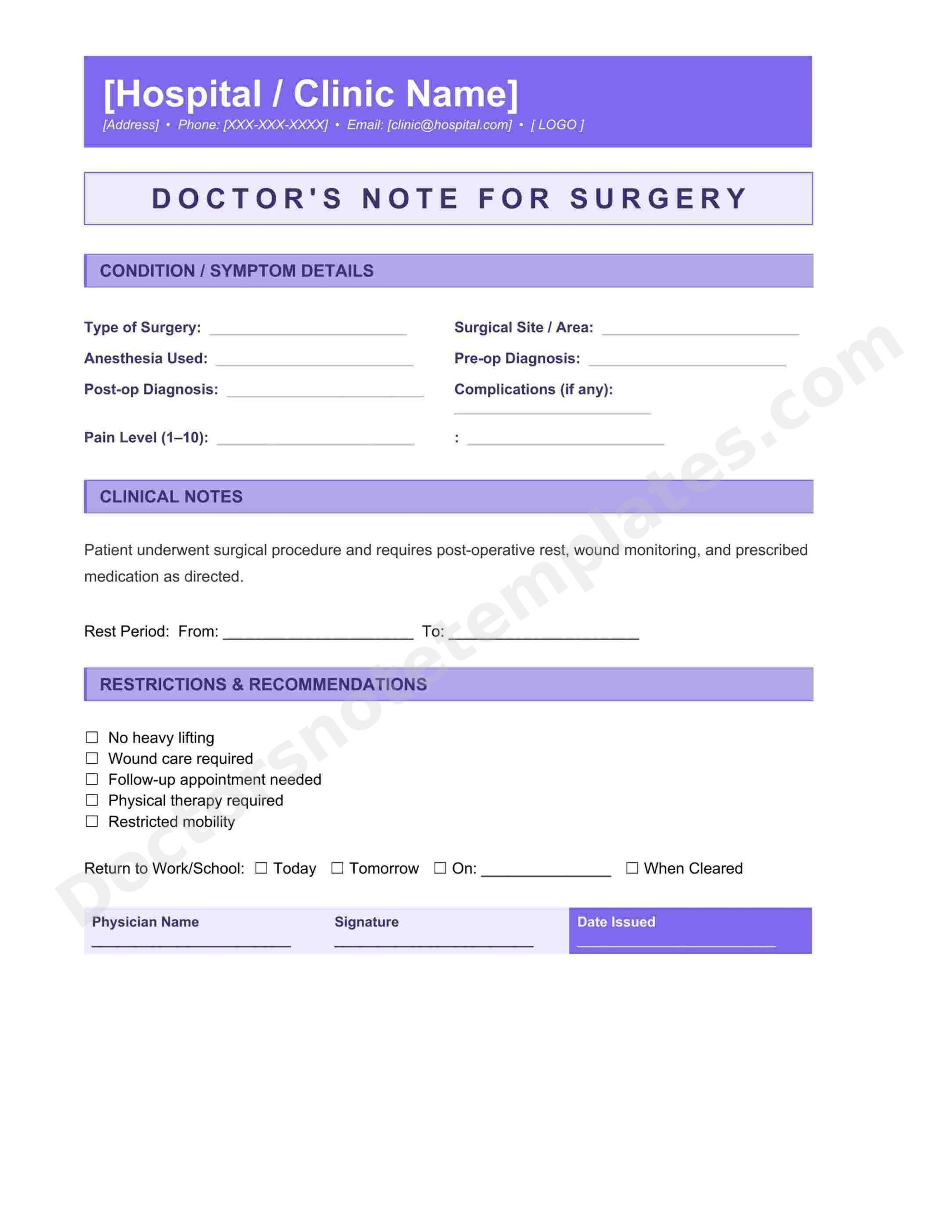 Doctor's Note for Surgery Recovery & Medical Leave - Image 4