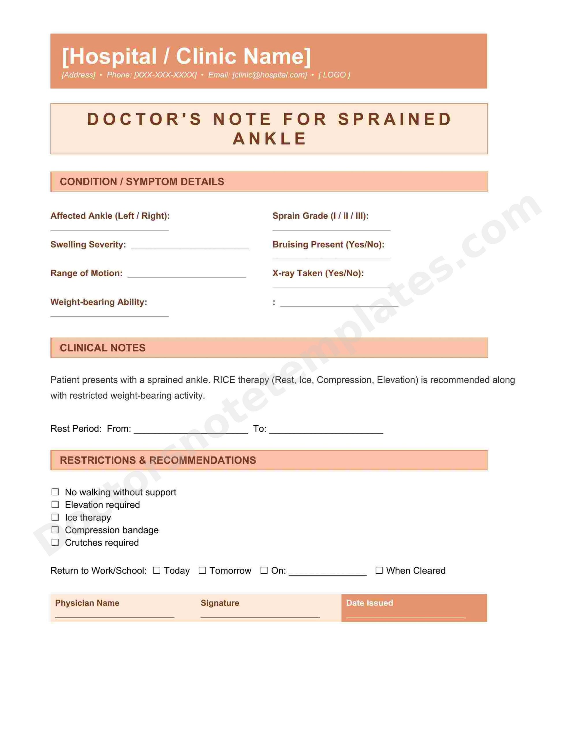 Doctor's Note for Sprained Ankle Injury Proof - Image 4
