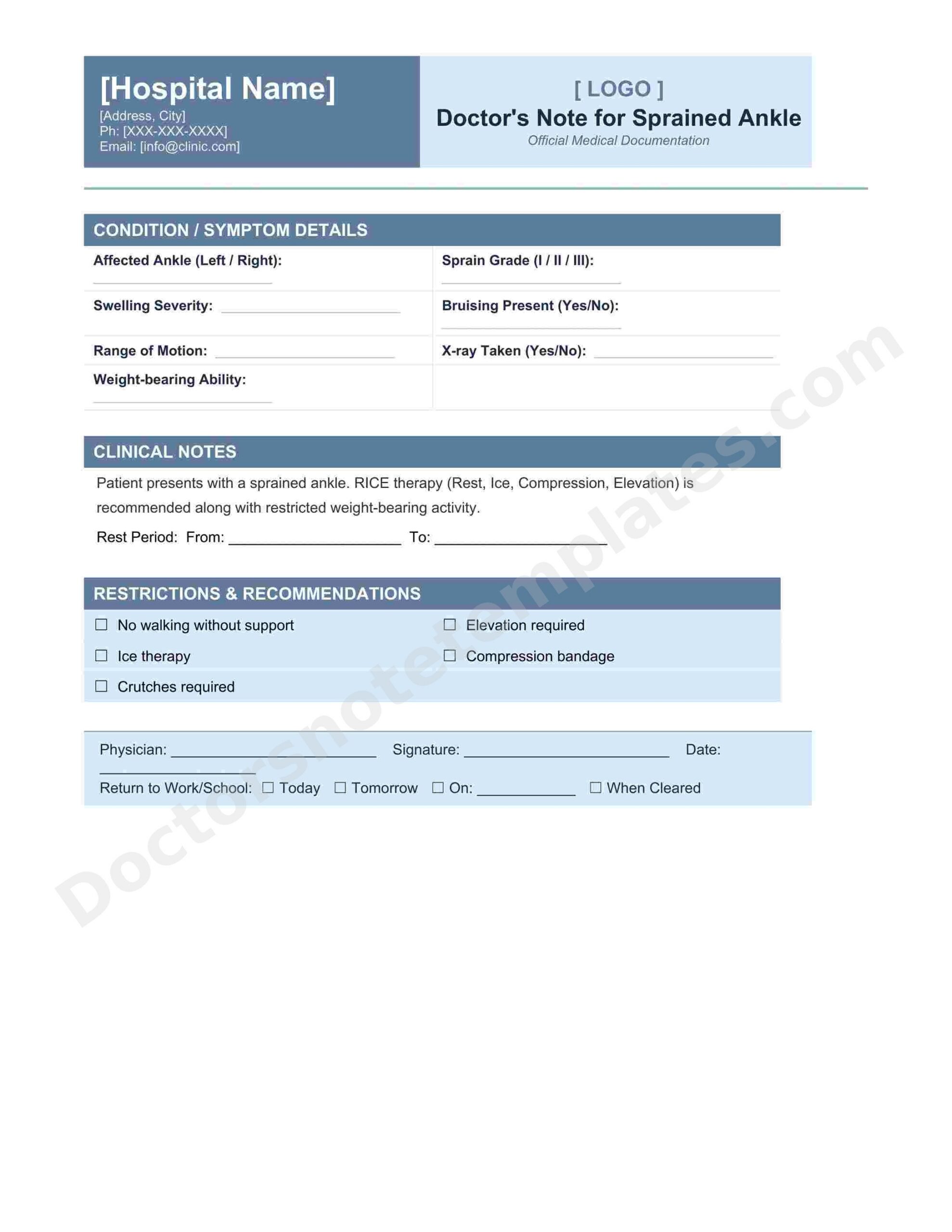 Doctor's Note for Sprained Ankle Injury Proof - Image 3