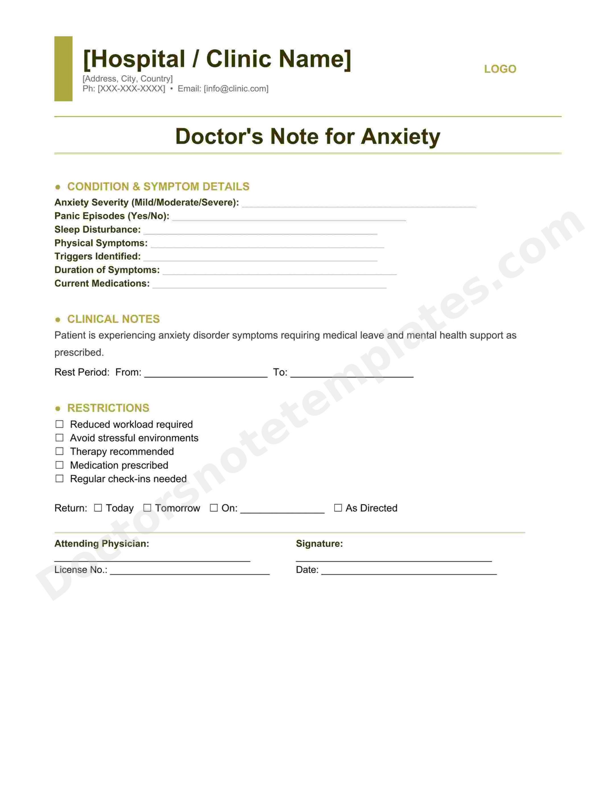 Doctor's Note for Anxiety Mental Health Leave