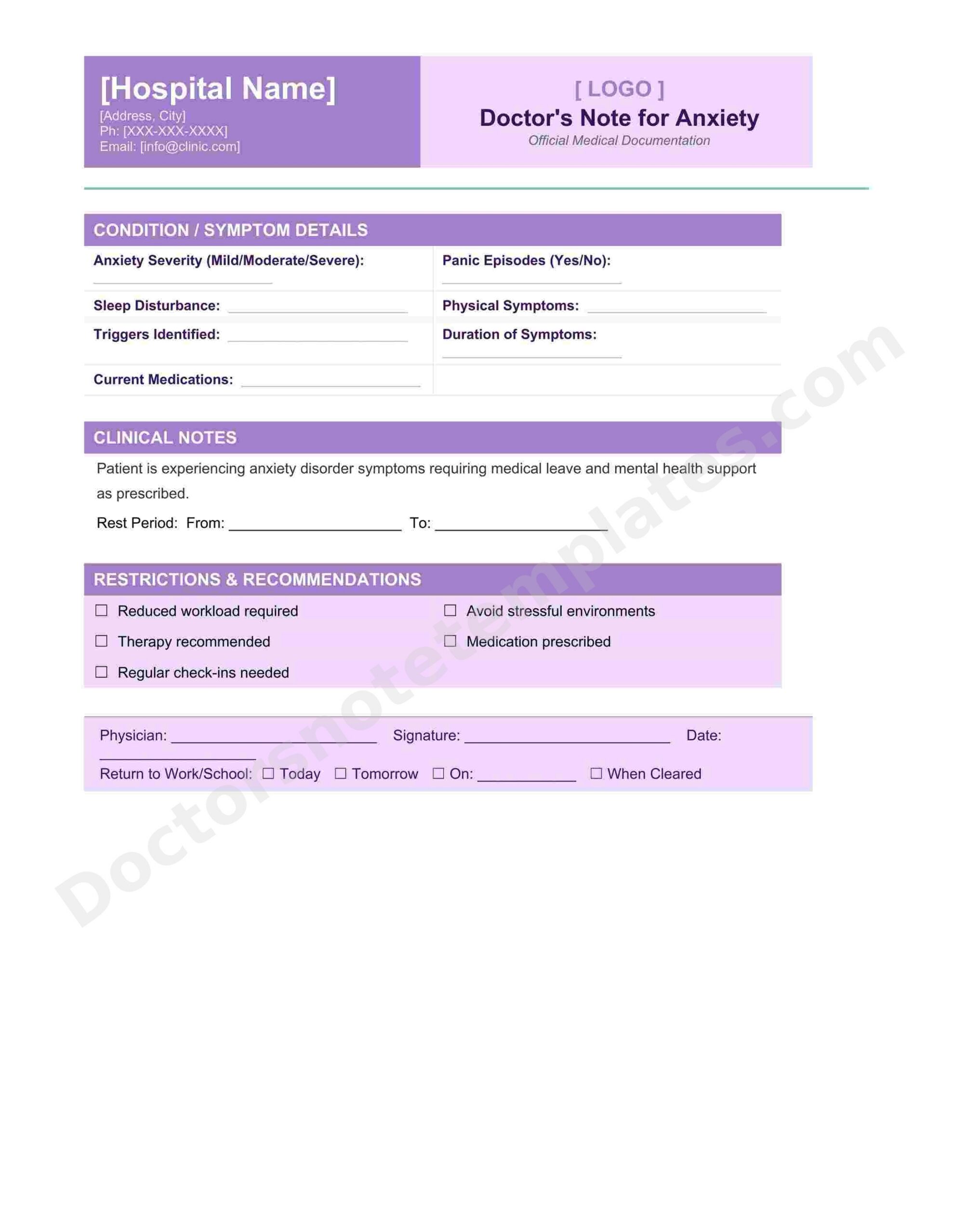 Doctor's Note for Anxiety Mental Health Leave - Image 3