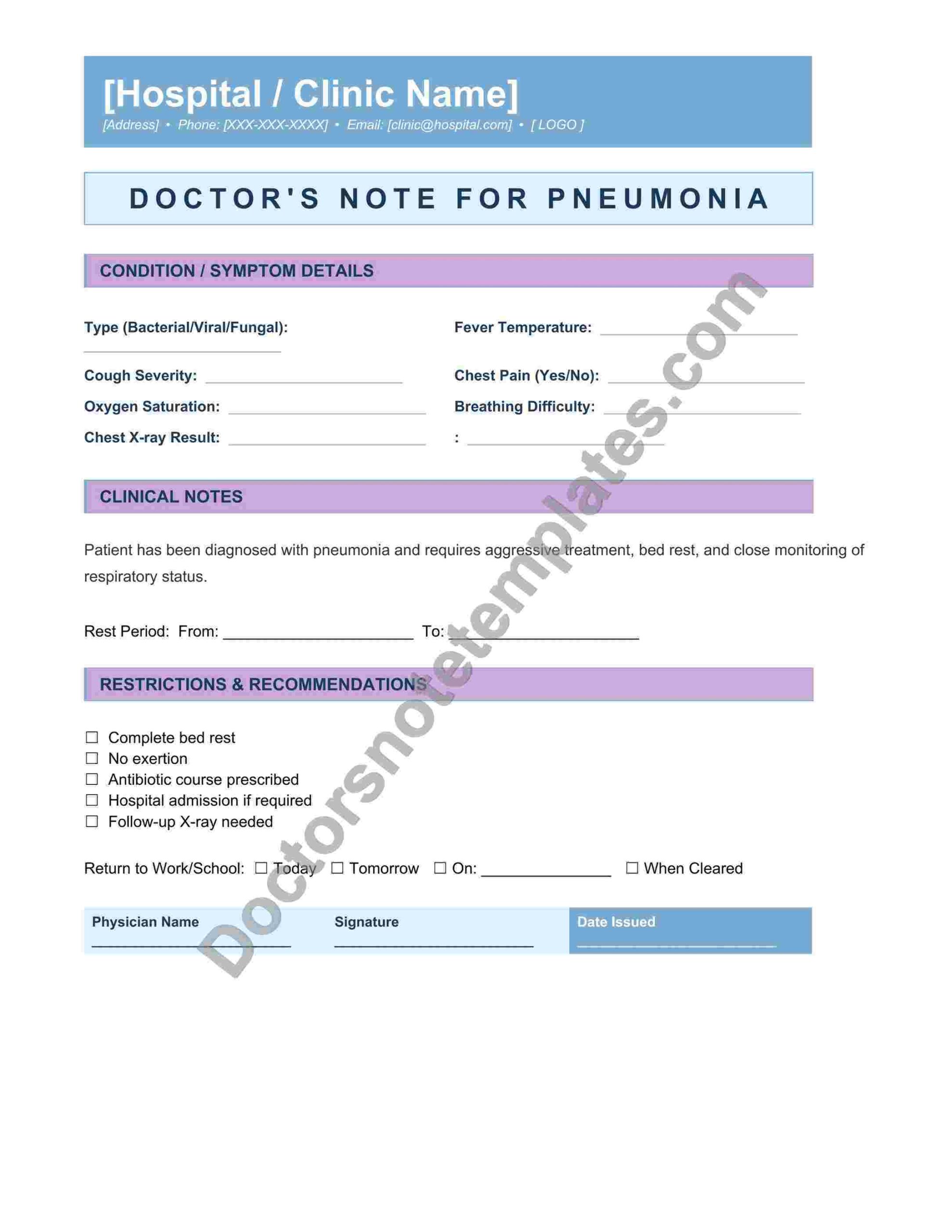 Doctor's Note for Pneumonia Recovery Leave Proof - Image 4