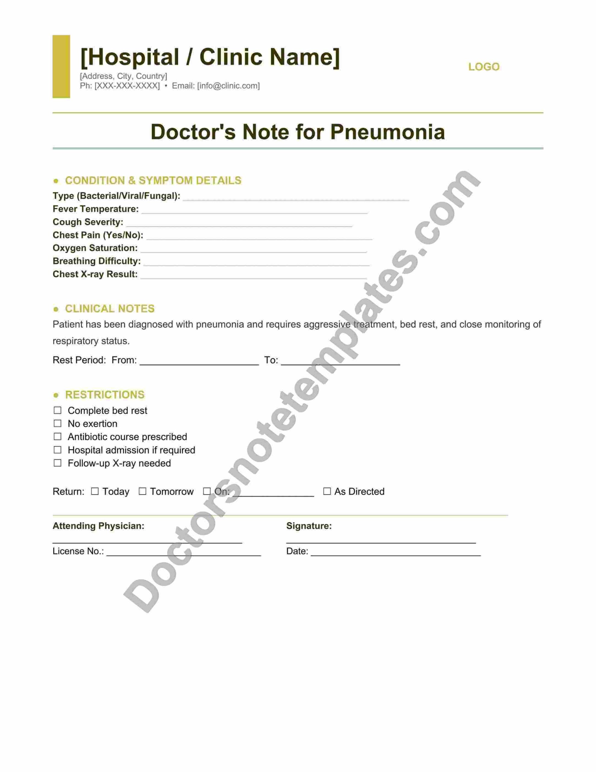 Doctor's Note for Pneumonia Recovery Leave Proof - Image 3