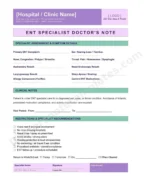 ENT Specialist Doctor's Note for Ear Nose Throat