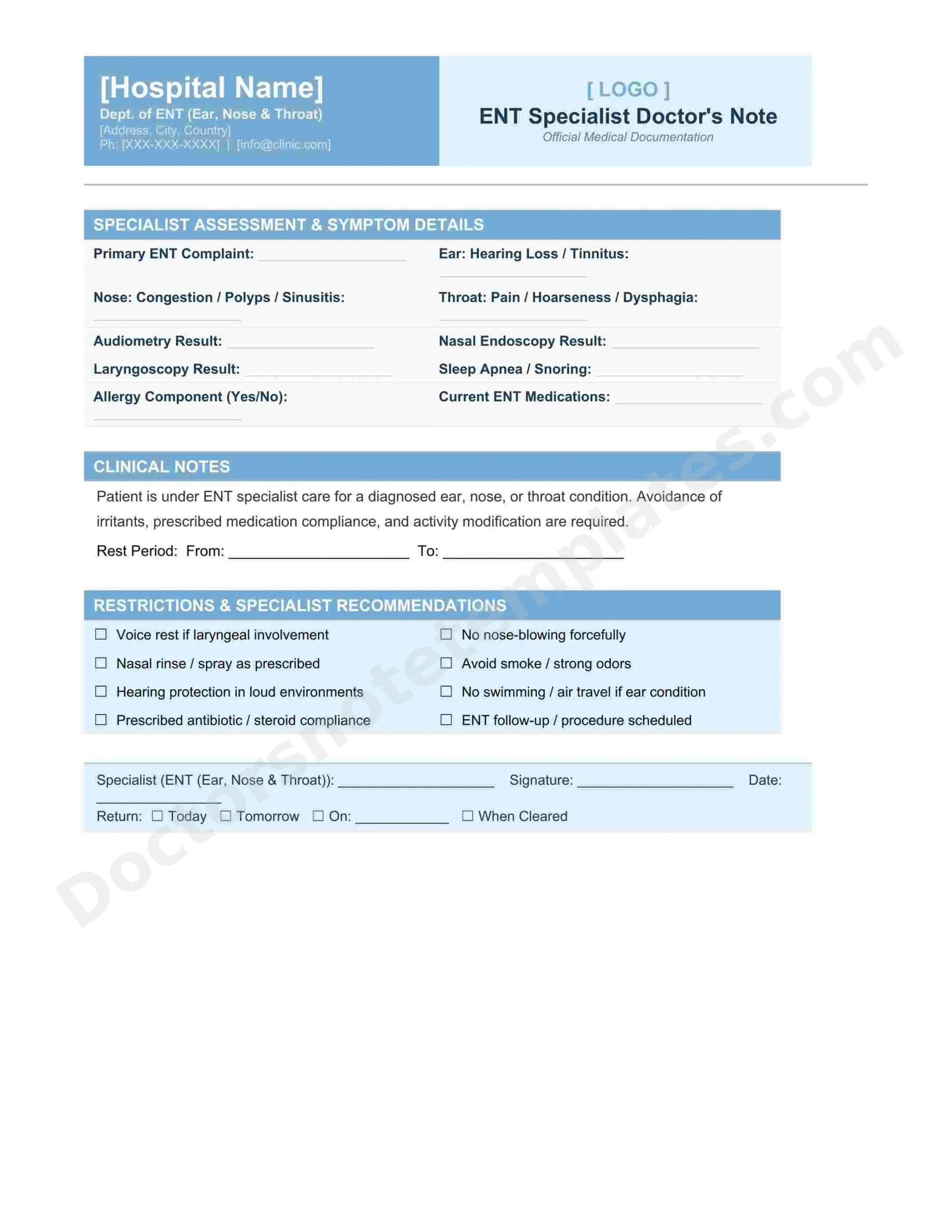 ENT Specialist Doctor's Note for Ear Nose Throat - Image 4