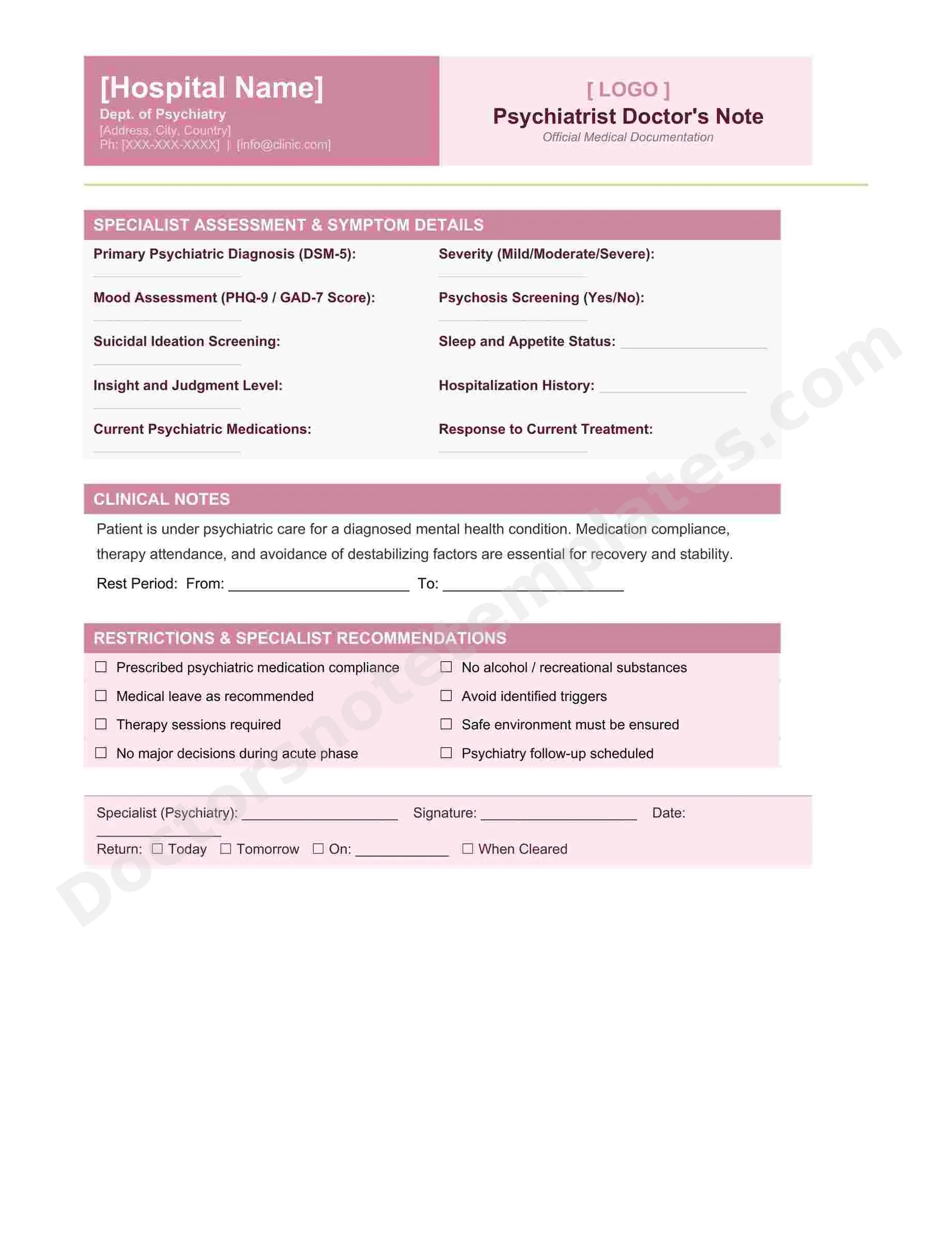 Psychiatrist Doctor's Note for Mental Health Leave - Image 4