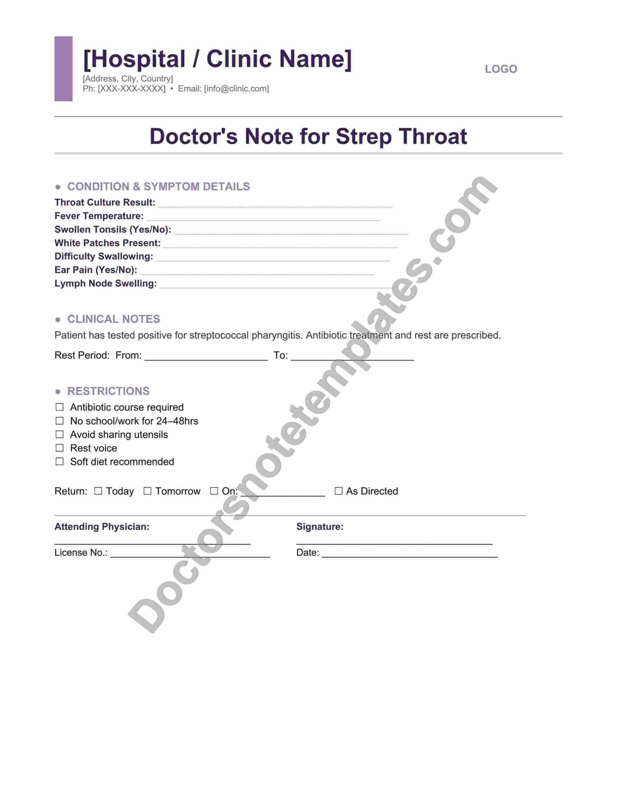 Doctor's Note for Strep Throat Infection Proof - Image 3