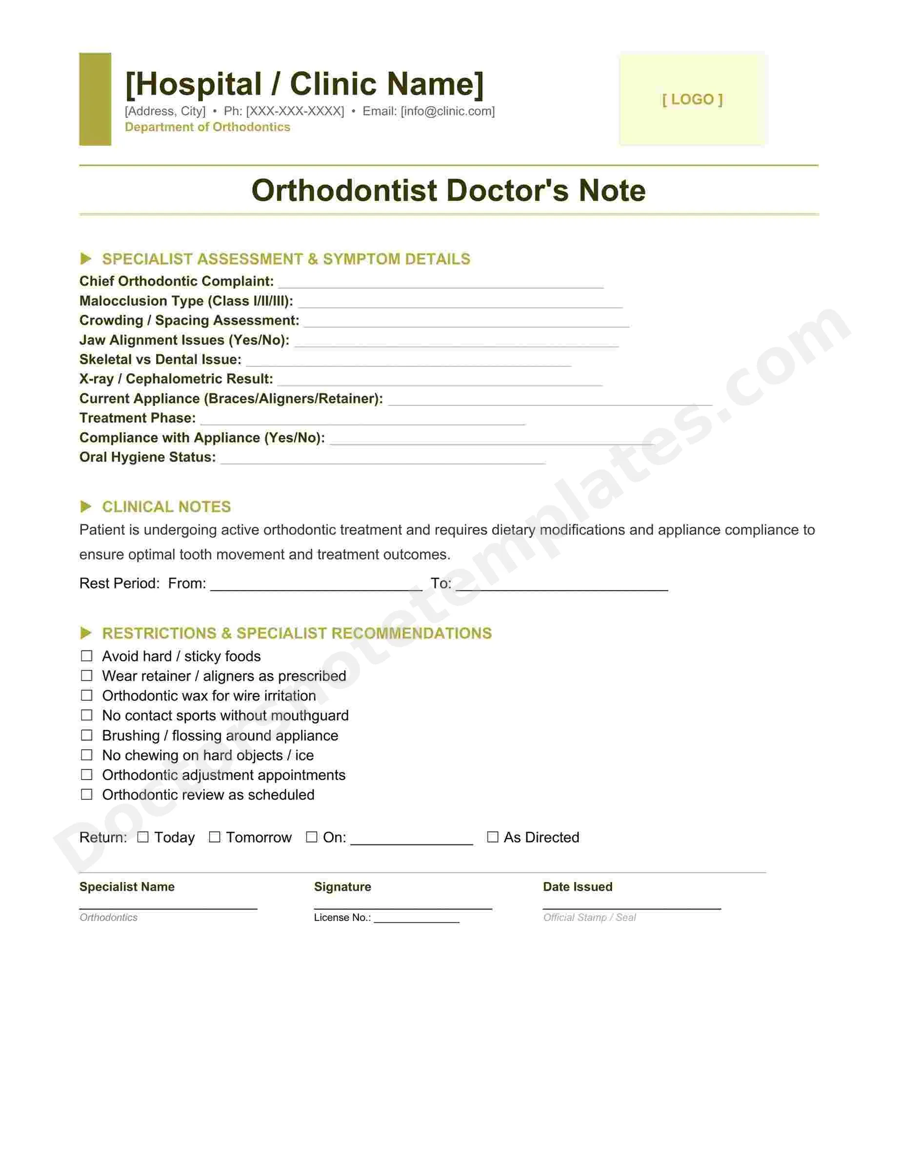 Orthodontist Doctor's Note for Braces Treatment - Image 3