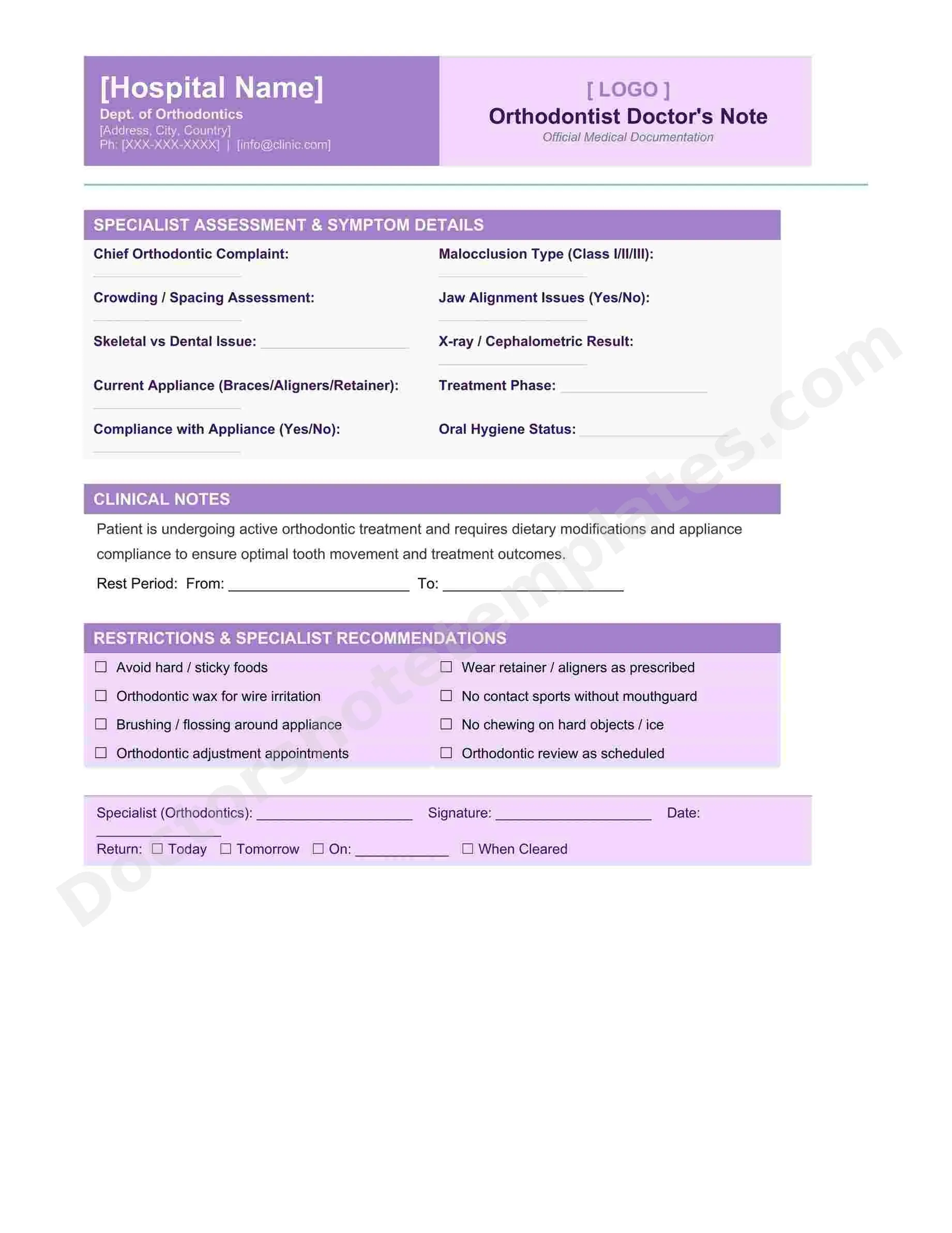 Orthodontist Doctor's Note for Braces Treatment - Image 4