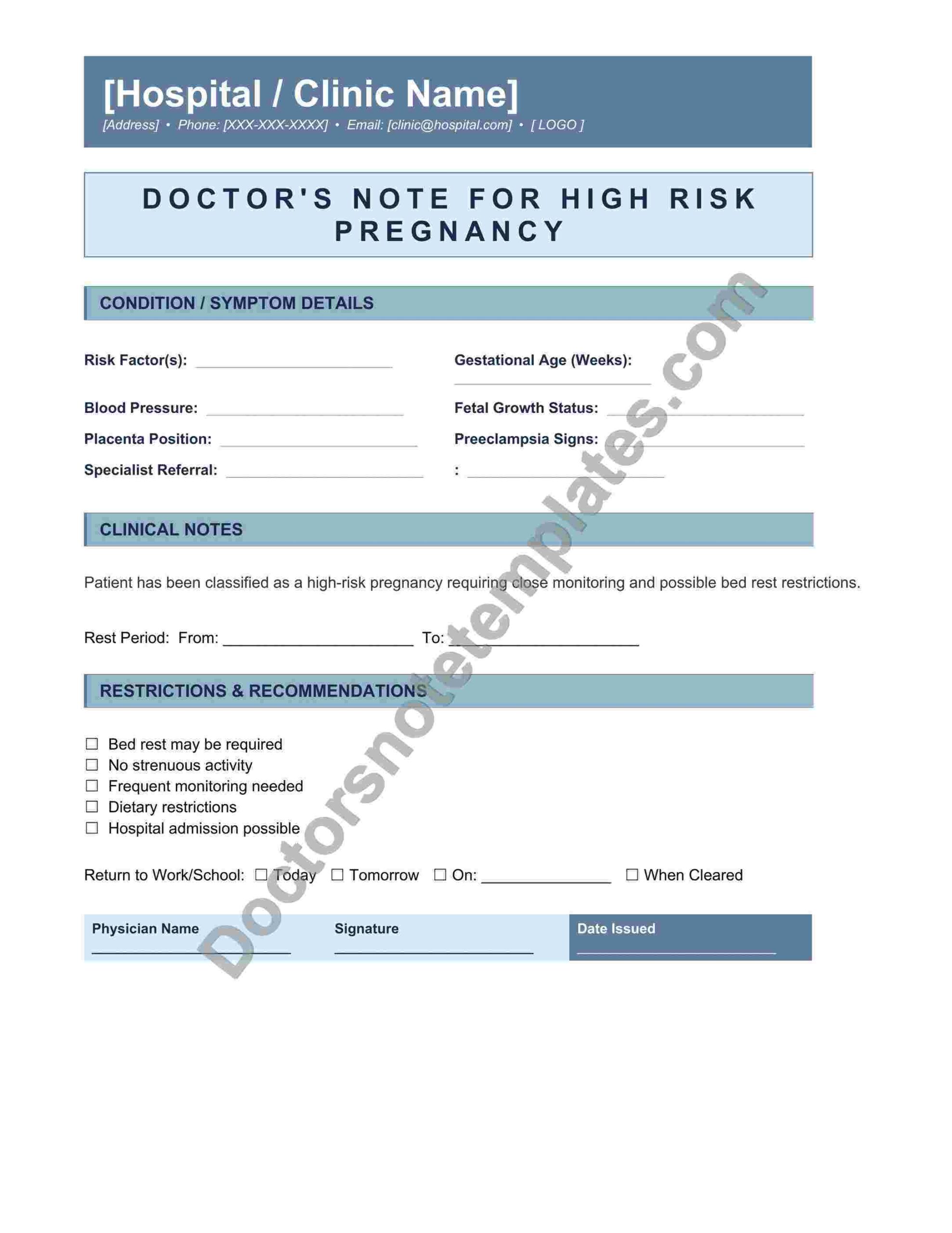 Doctor's Note for High Risk Pregnancy Leave Proof - Image 4