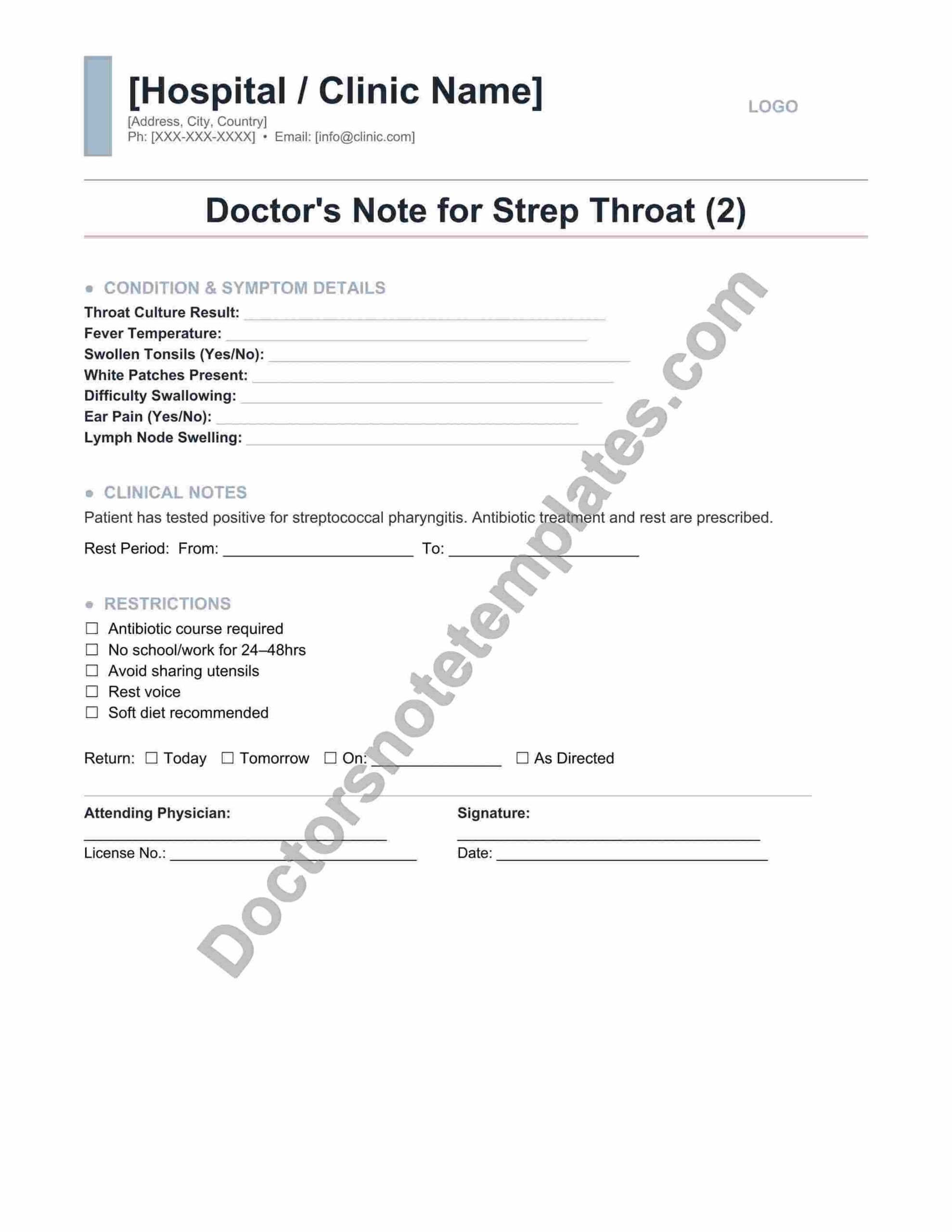 Doctor's Note for Strep Throat Infection Proof - Image 3