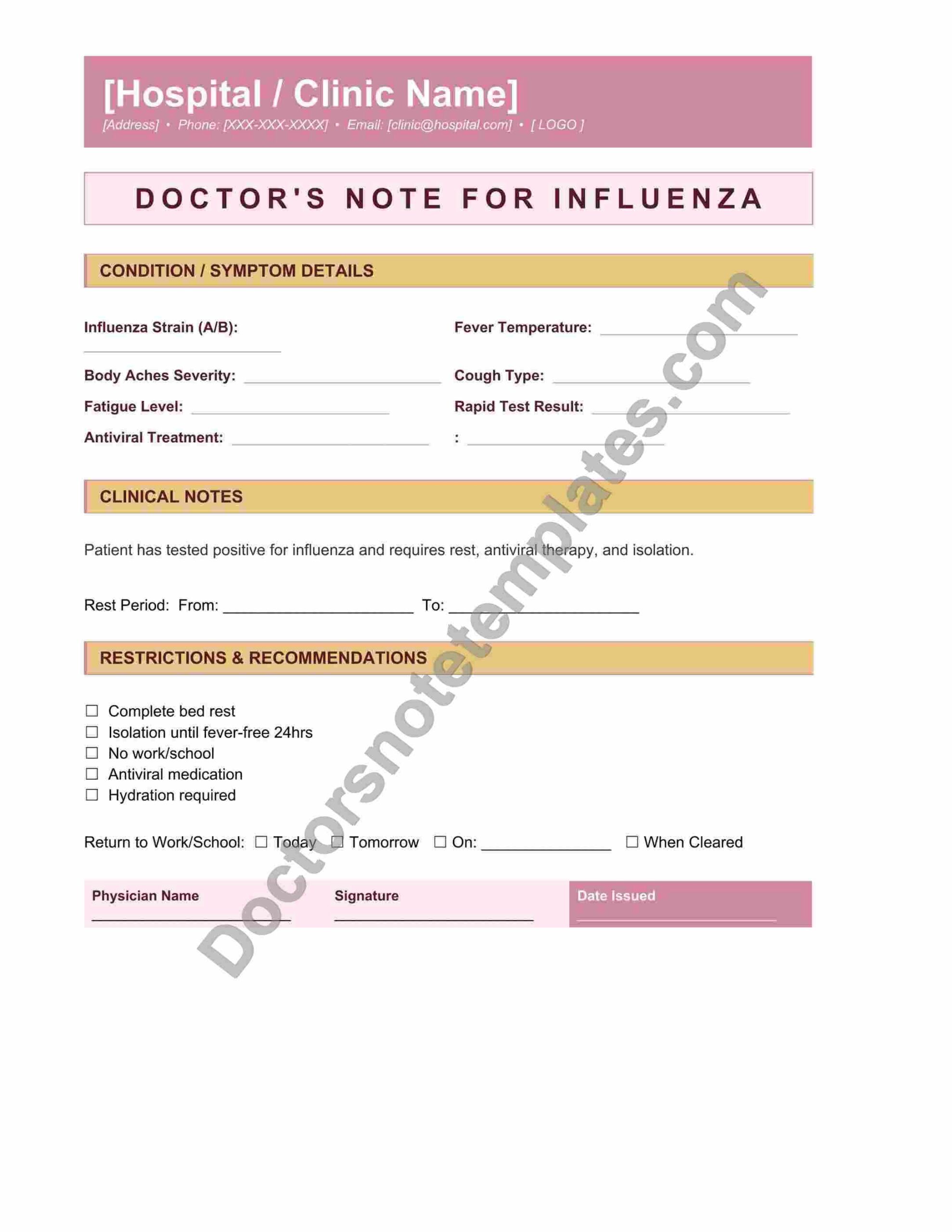 Doctor's Note for Influenza Viral Illness Leave - Image 4