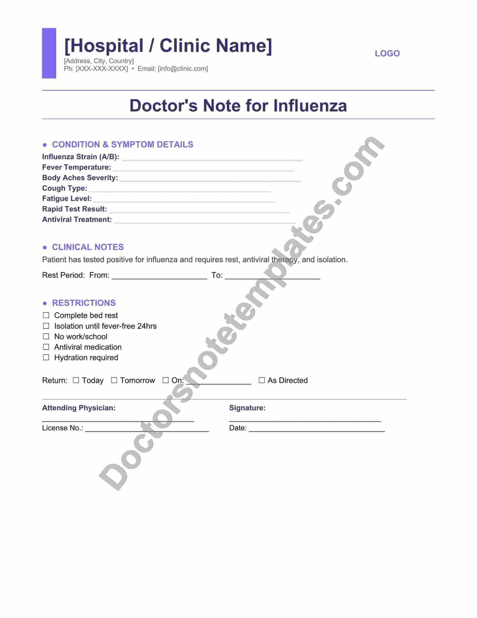 Doctor's Note for Influenza Viral Illness Leave - Image 3