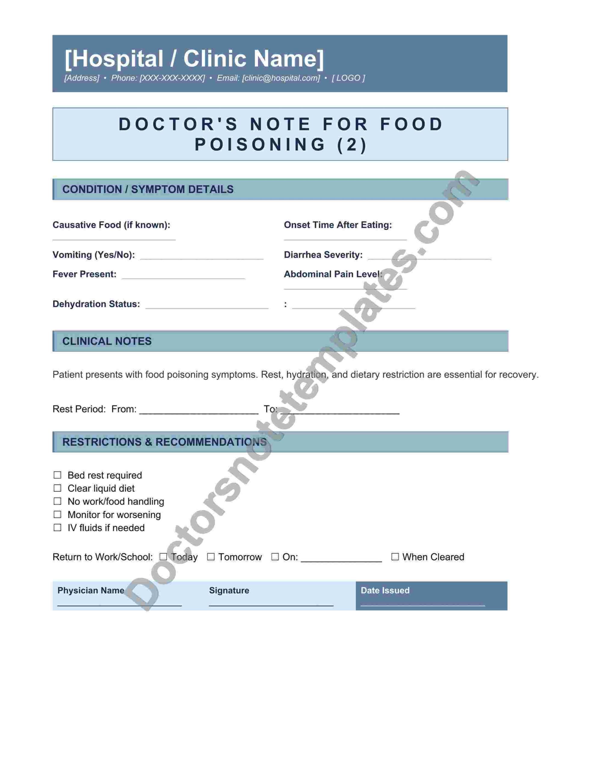 Doctor's Note for Food Poisoning Illness Leave - Image 4