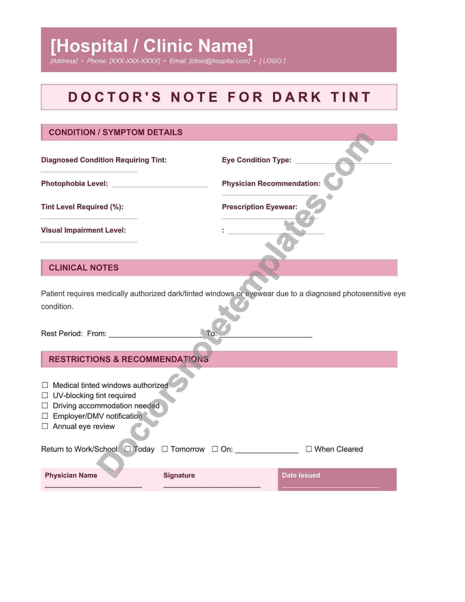 Doctor's Note for Dark Tint Window Approval - Image 2