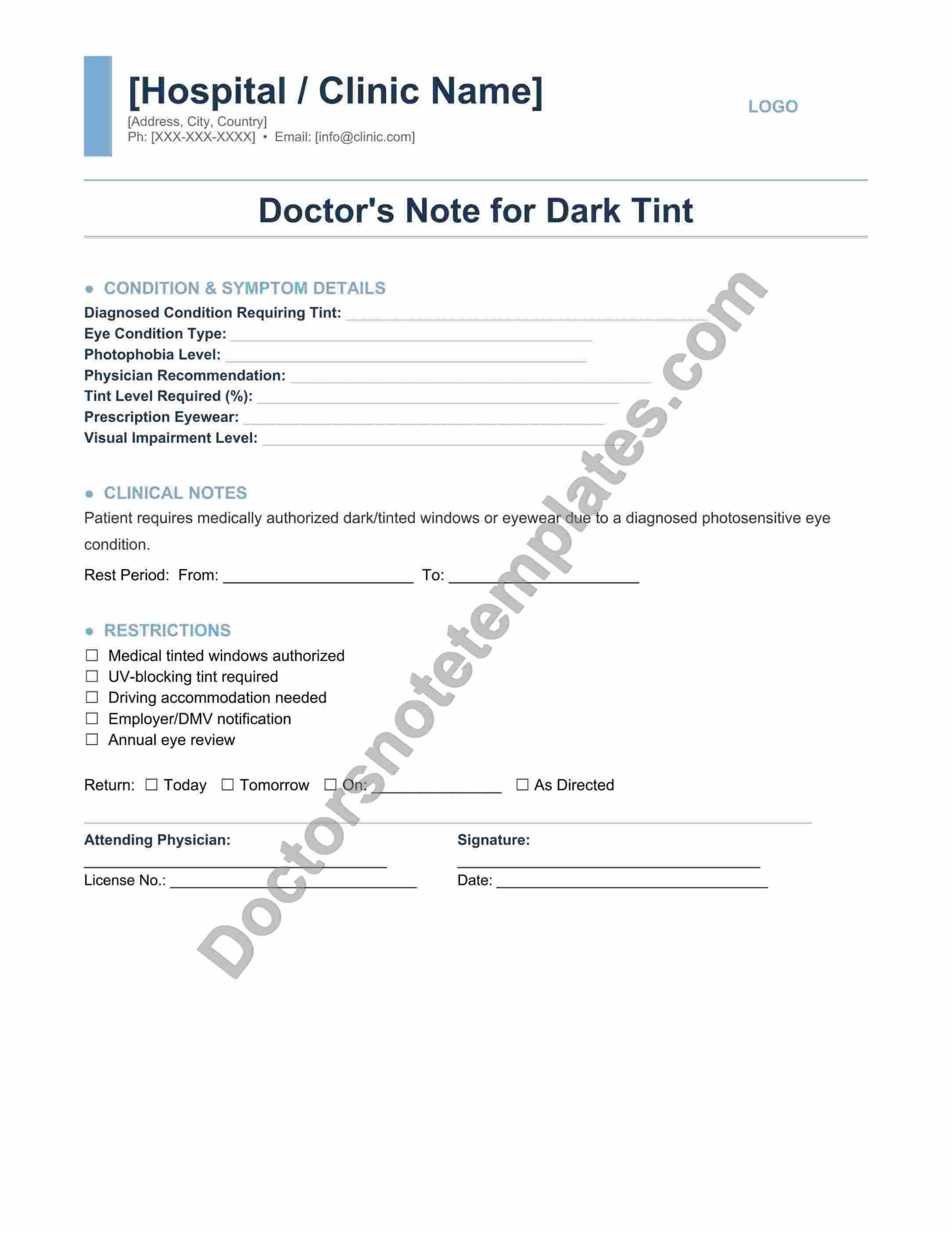 Doctor's Note for Dark Tint Window Approval