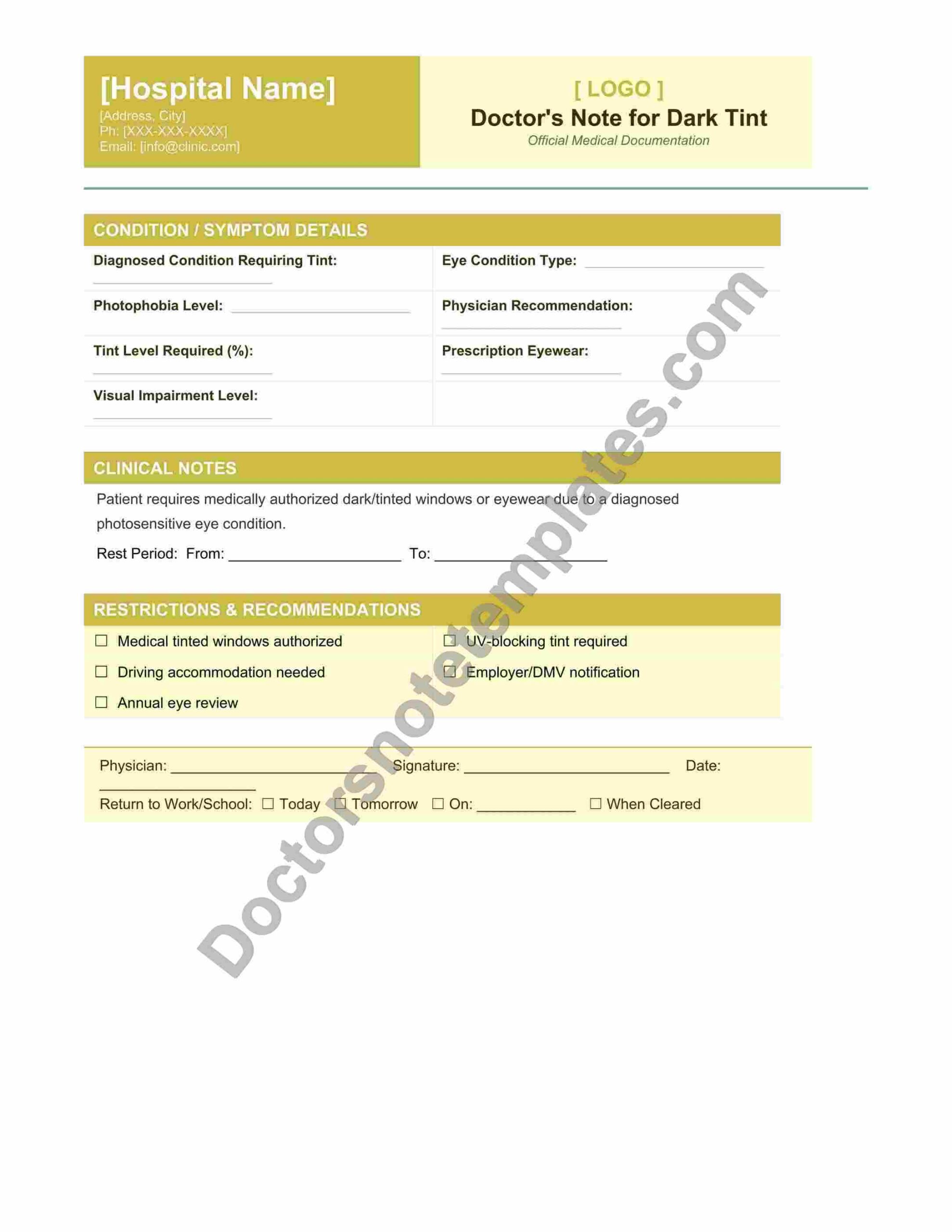 Doctor's Note for Dark Tint Window Approval - Image 3