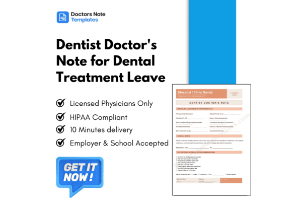 Dentist Doctor's Note for Dental Treatment Leave