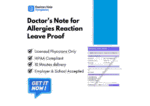 Doctor's Note for Allergies Reaction Leave Proof
