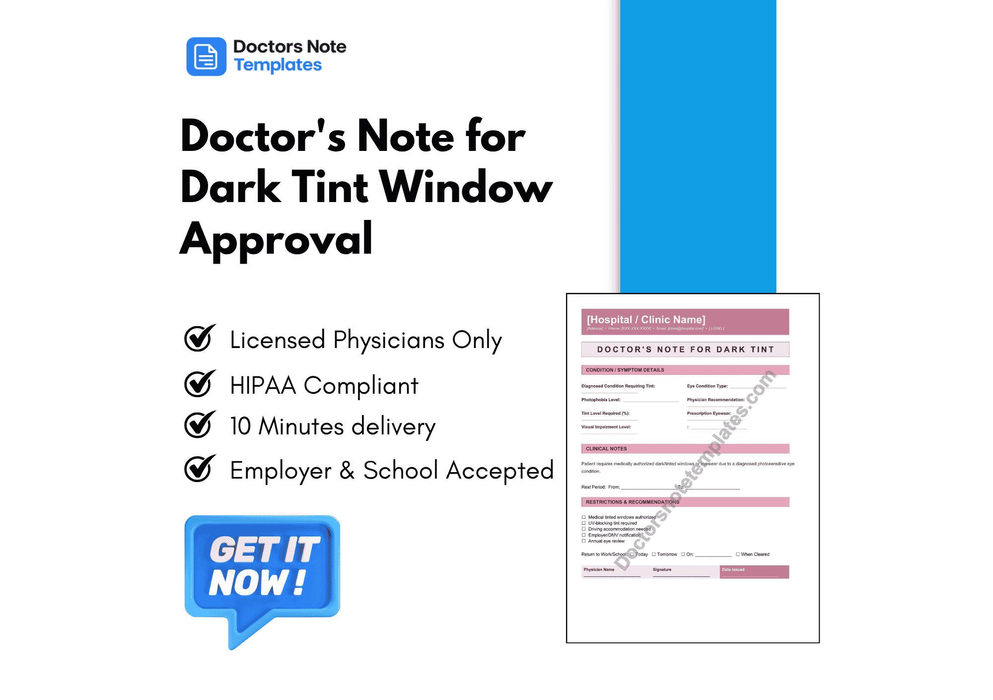 Doctor's Note for Dark Tint Window Approval