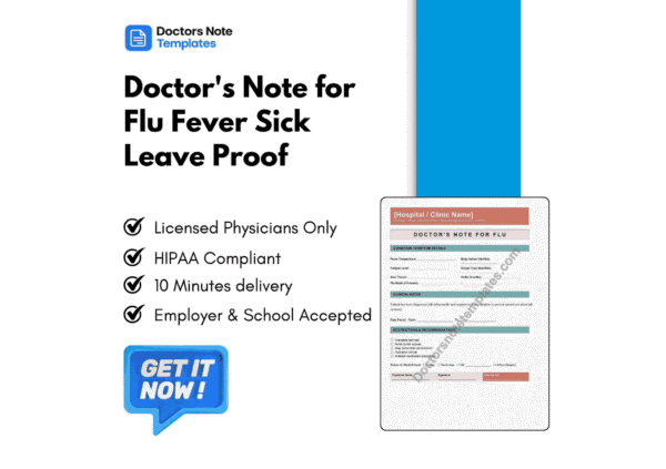 Doctor's Note for Flu Fever Sick Leave Proof