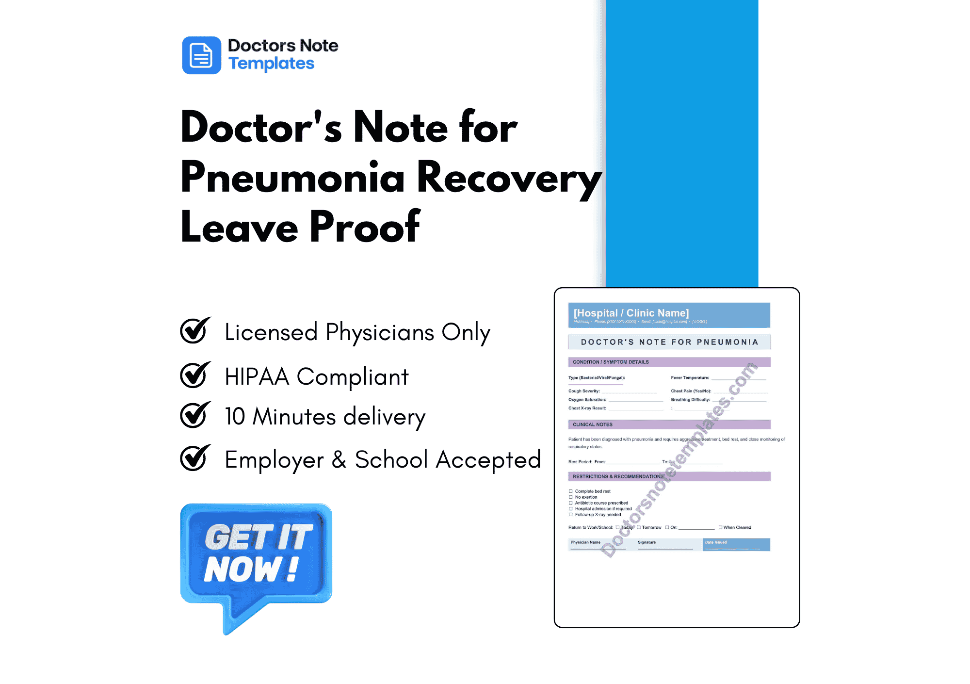 Doctor's Note for Pneumonia Recovery Leave Proof