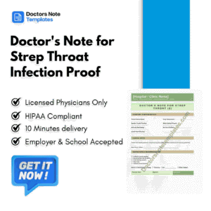 Doctor's Note for Strep Throat Infection Proof