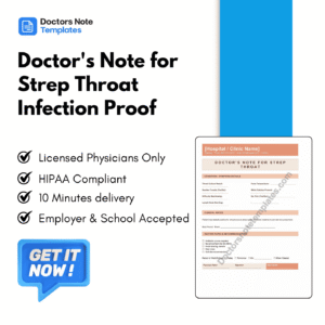 Doctor's Note for Strep Throat Infection Proof