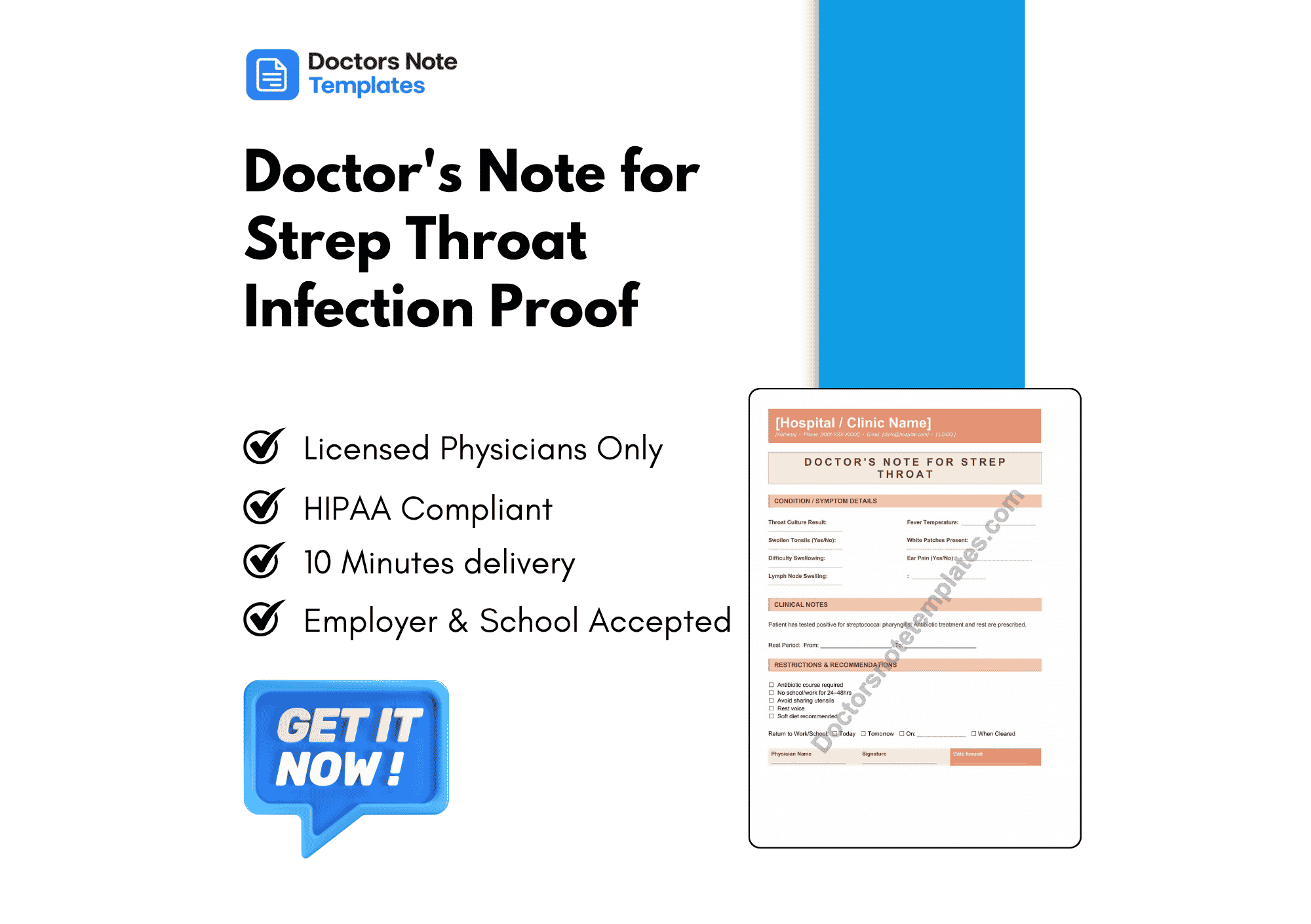 Doctor's Note for Strep Throat Infection Proof