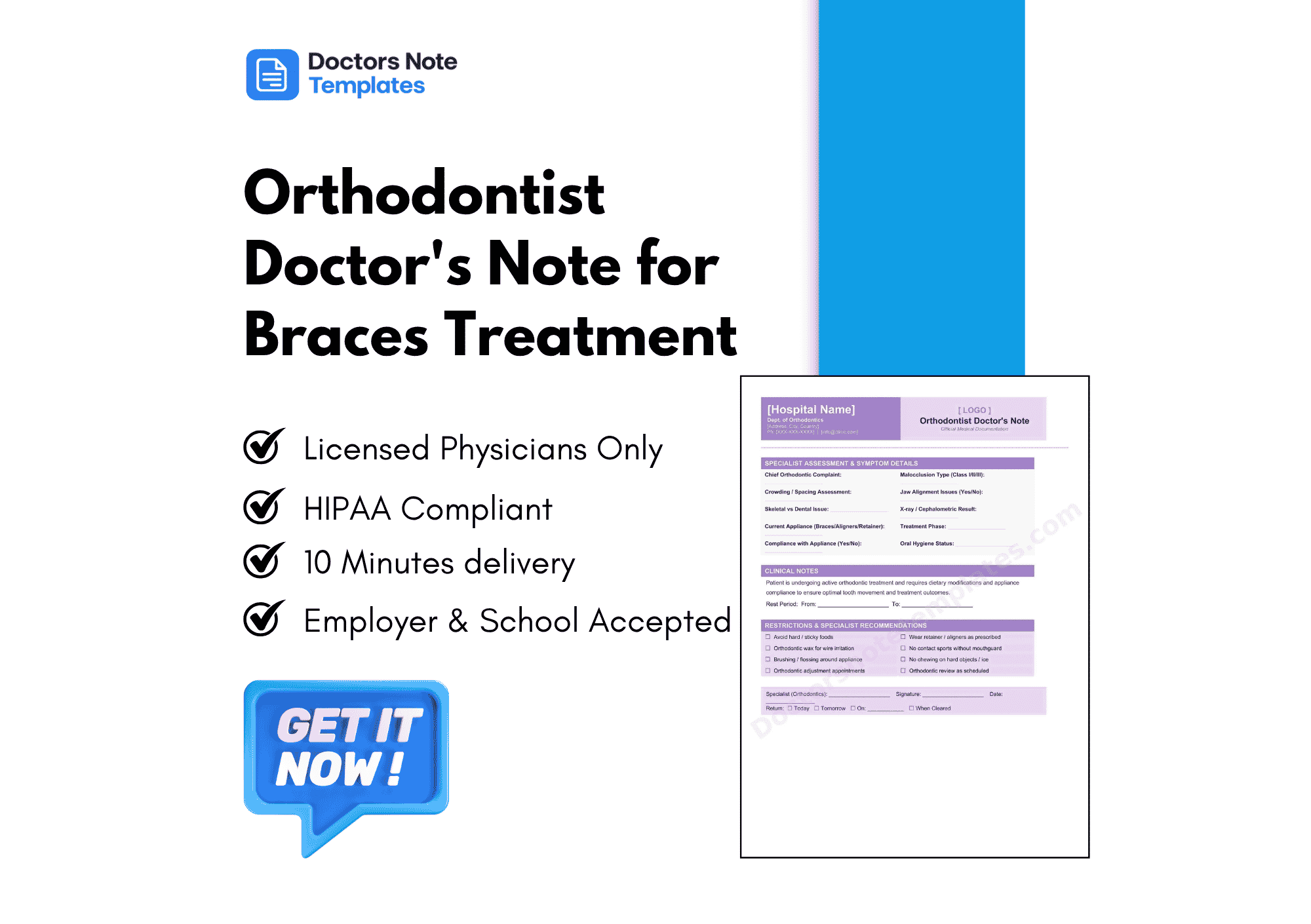 Orthodontist Doctor's Note for Braces Treatment