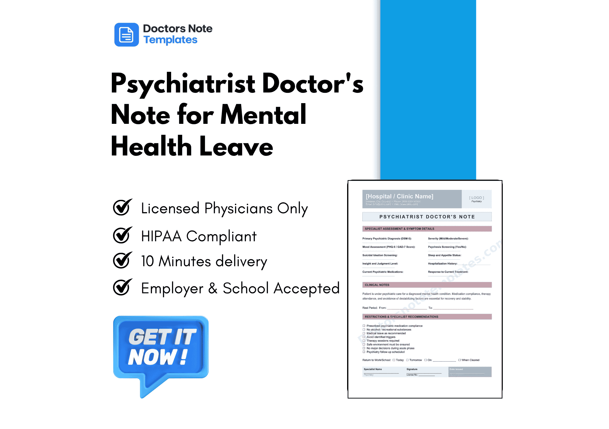 Psychiatrist Doctor's Note for Mental Health Leave