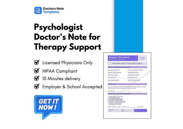Psychologist Doctor's Note for Therapy Support